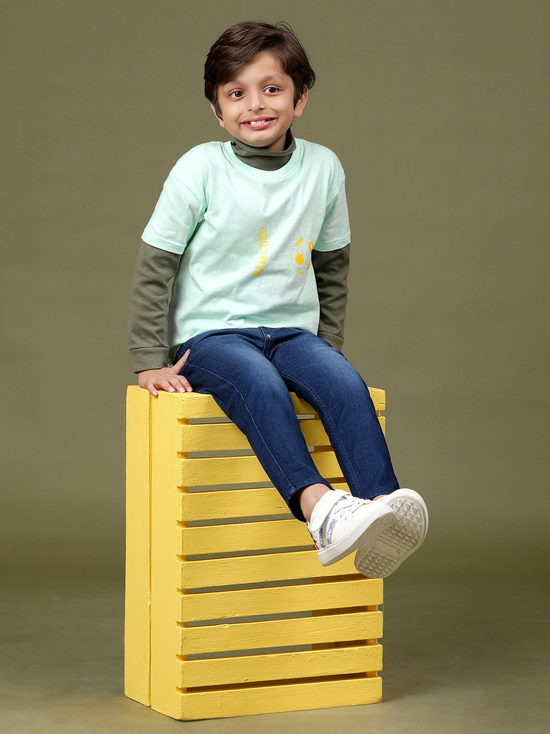 Boys Sky Blue 100% Cotton Printed T-shirt