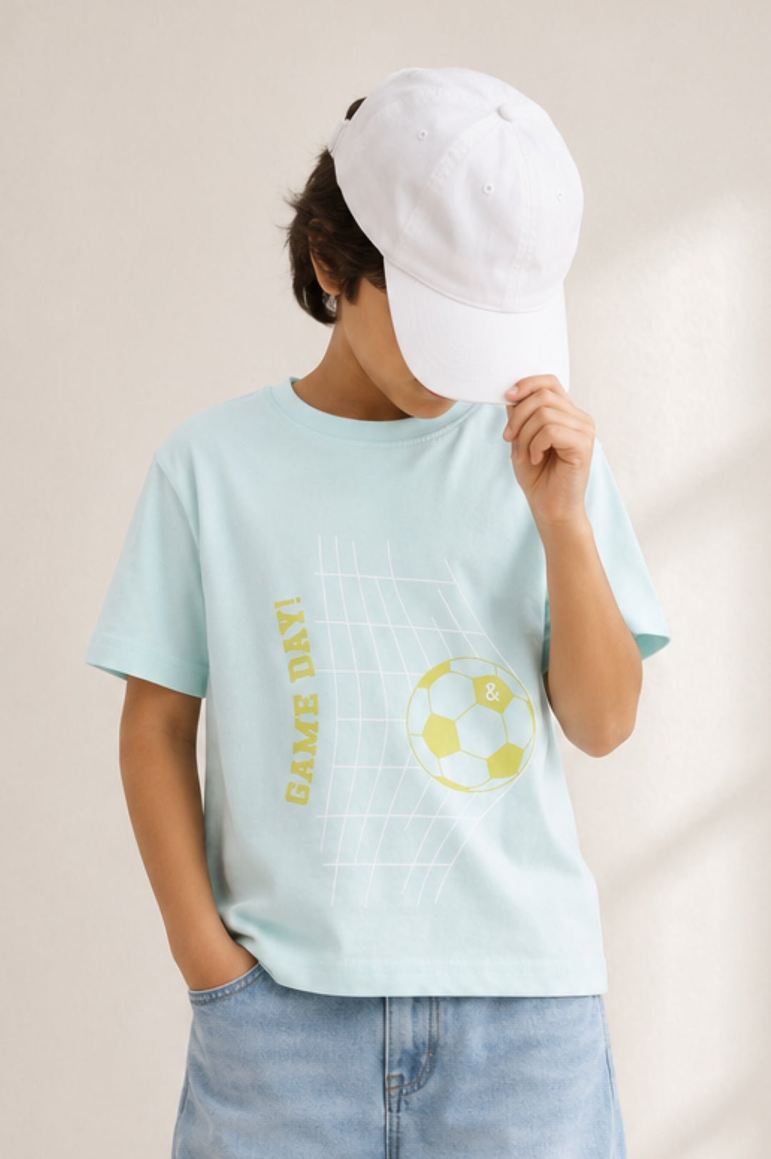 Boys Sky Blue 100% Cotton Printed T-shirt