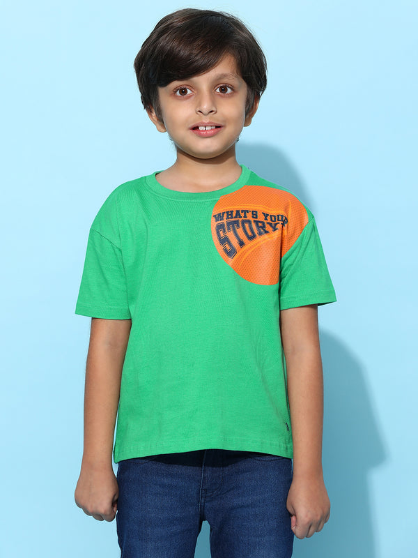 Boys Green 100% Cotton Printed T-shirt