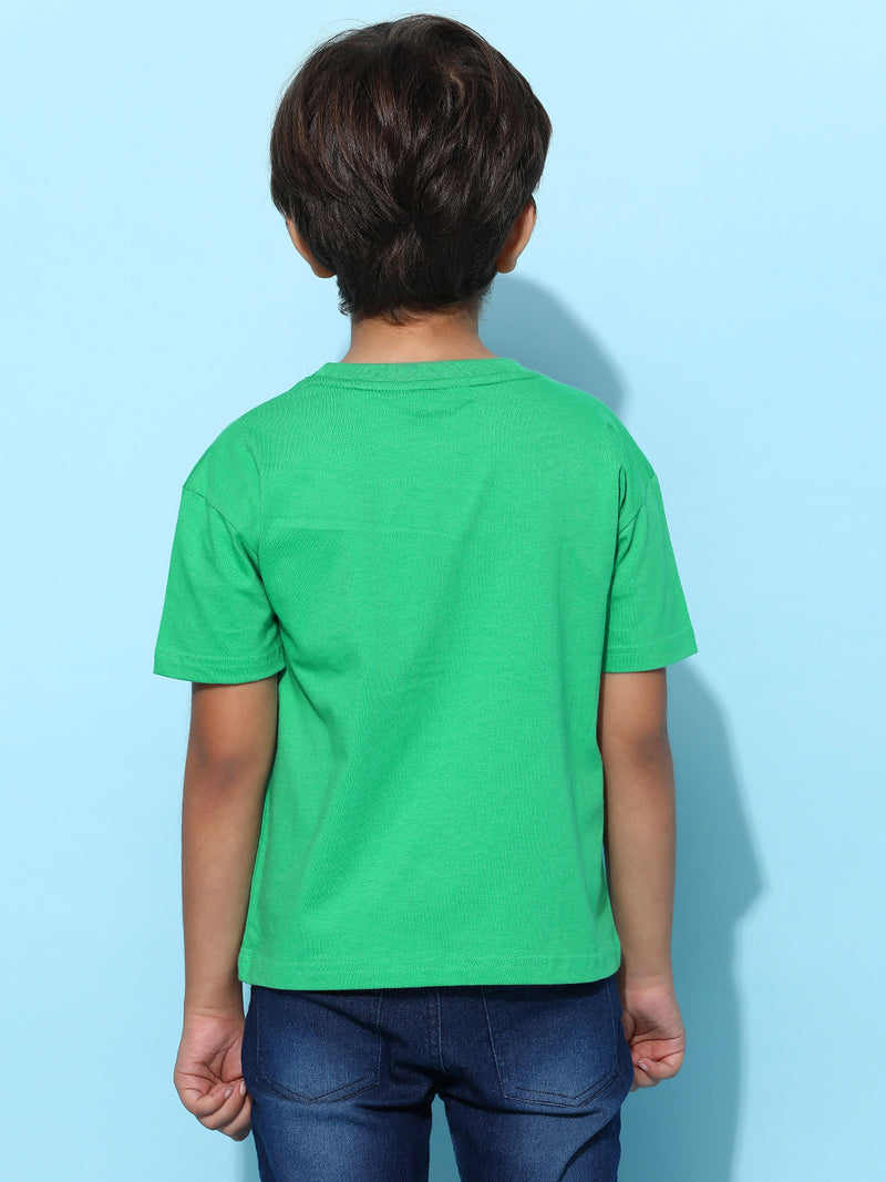 Boys Green 100% Cotton Printed T-shirt