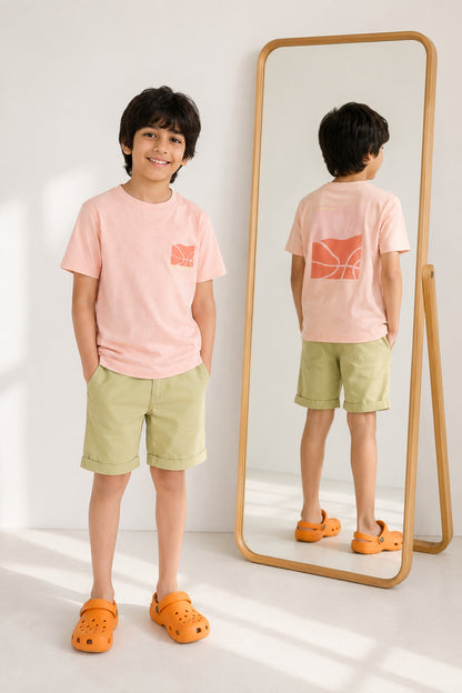 Boys Pink 100% Cotton Printed T-shirt