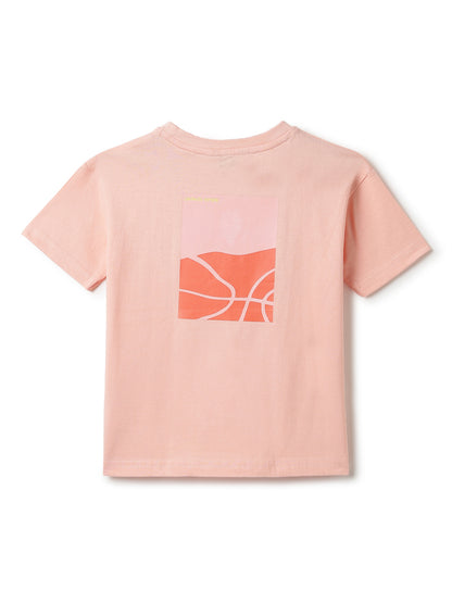 Boys Pink 100% Cotton Printed T-shirt