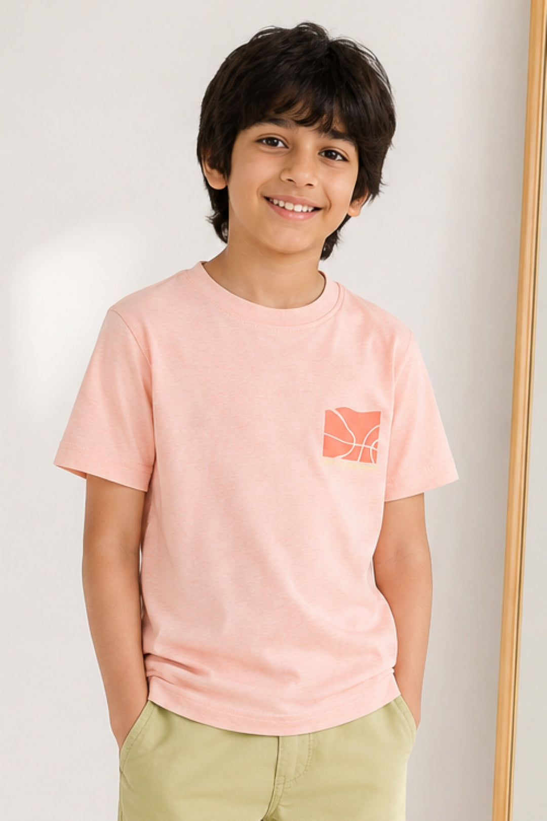 Boys Pink 100% Cotton Printed T-shirt