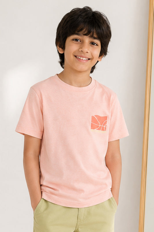 Boys Pink 100% Cotton Printed T-shirt