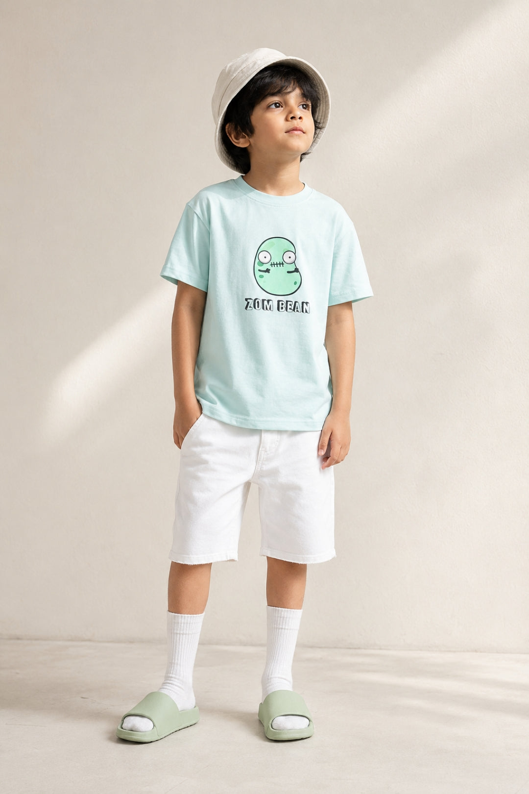 Boys Sky Blue Cotton Printed T-shirt