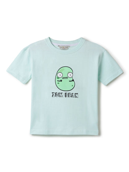 Boys Sky Blue Cotton Printed T-shirt