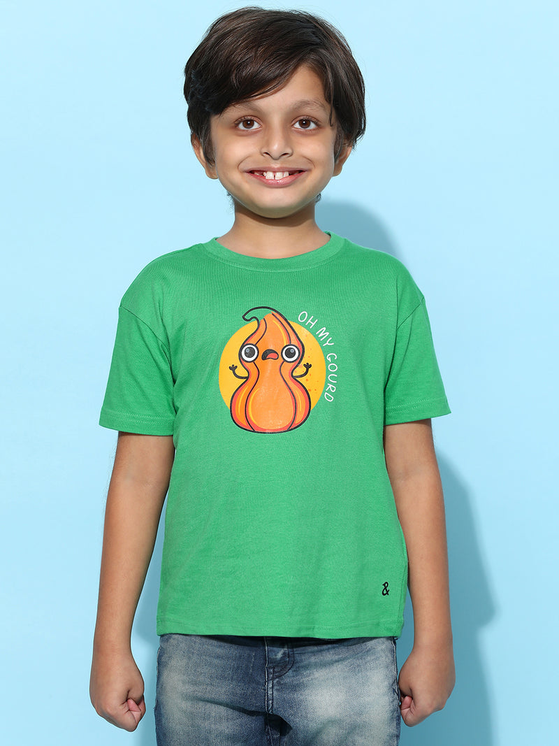 Boys Green 100% Cotton Printed T-shirt