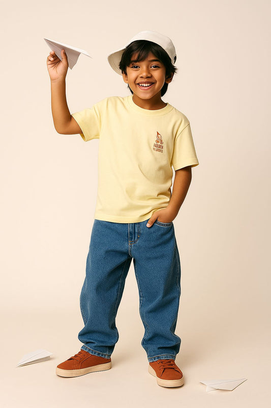 Boys Off White Cotton Print T-Shirt