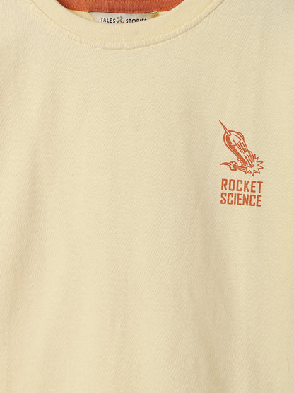 Boys Off White Cotton Print T-Shirt