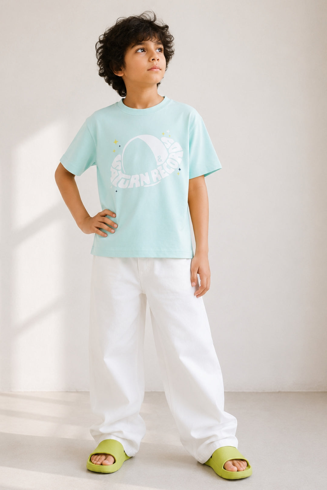 Boys Sky Blue 100% Cotton Printed T-shirt