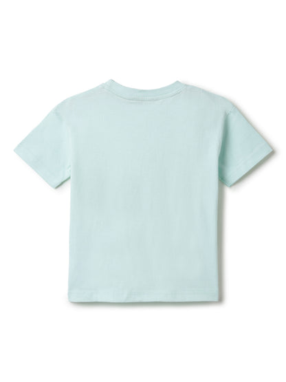 Boys Sky Blue 100% Cotton Printed T-shirt