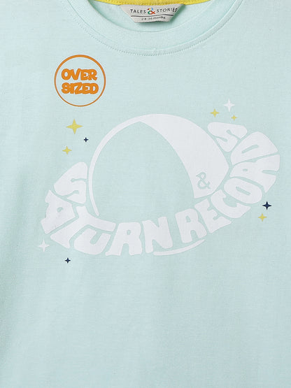 Boys Sky Blue 100% Cotton Printed T-shirt