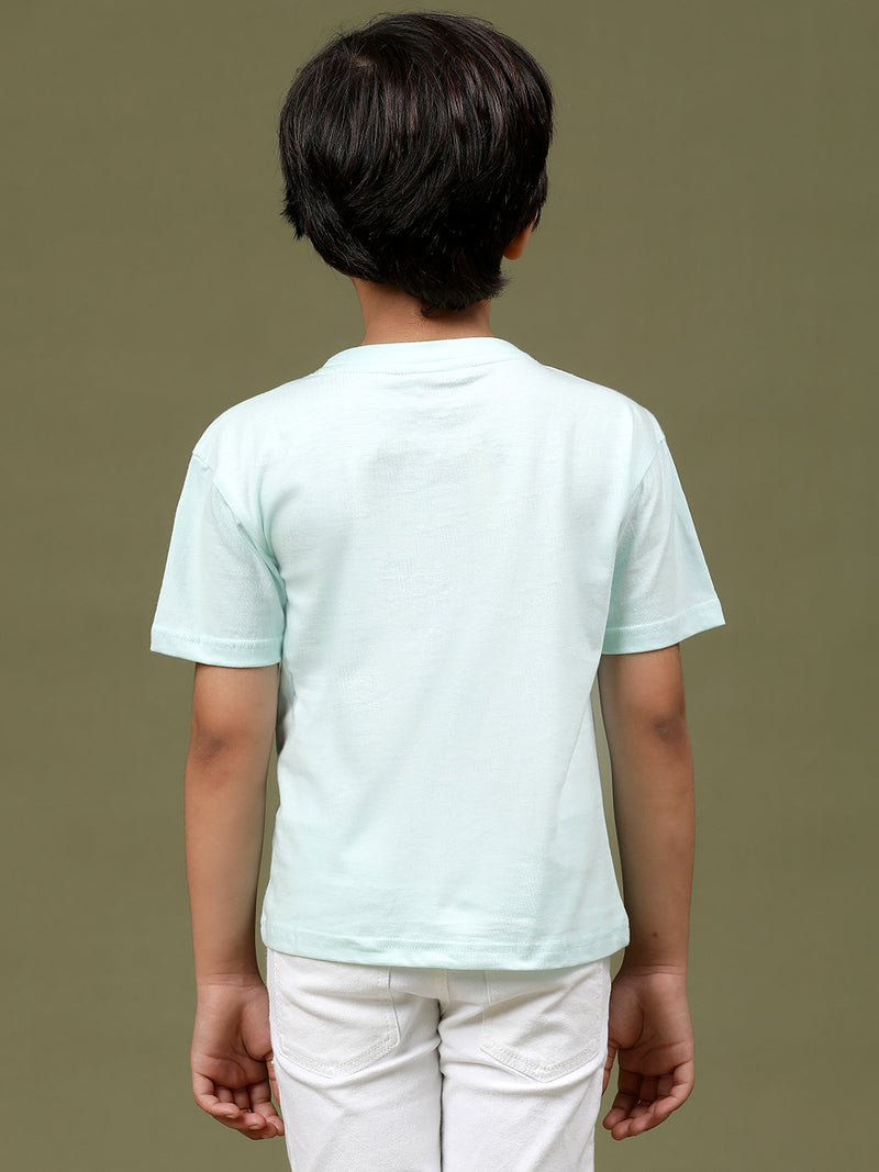 Boys Sky Blue 100% Cotton Printed T-shirt