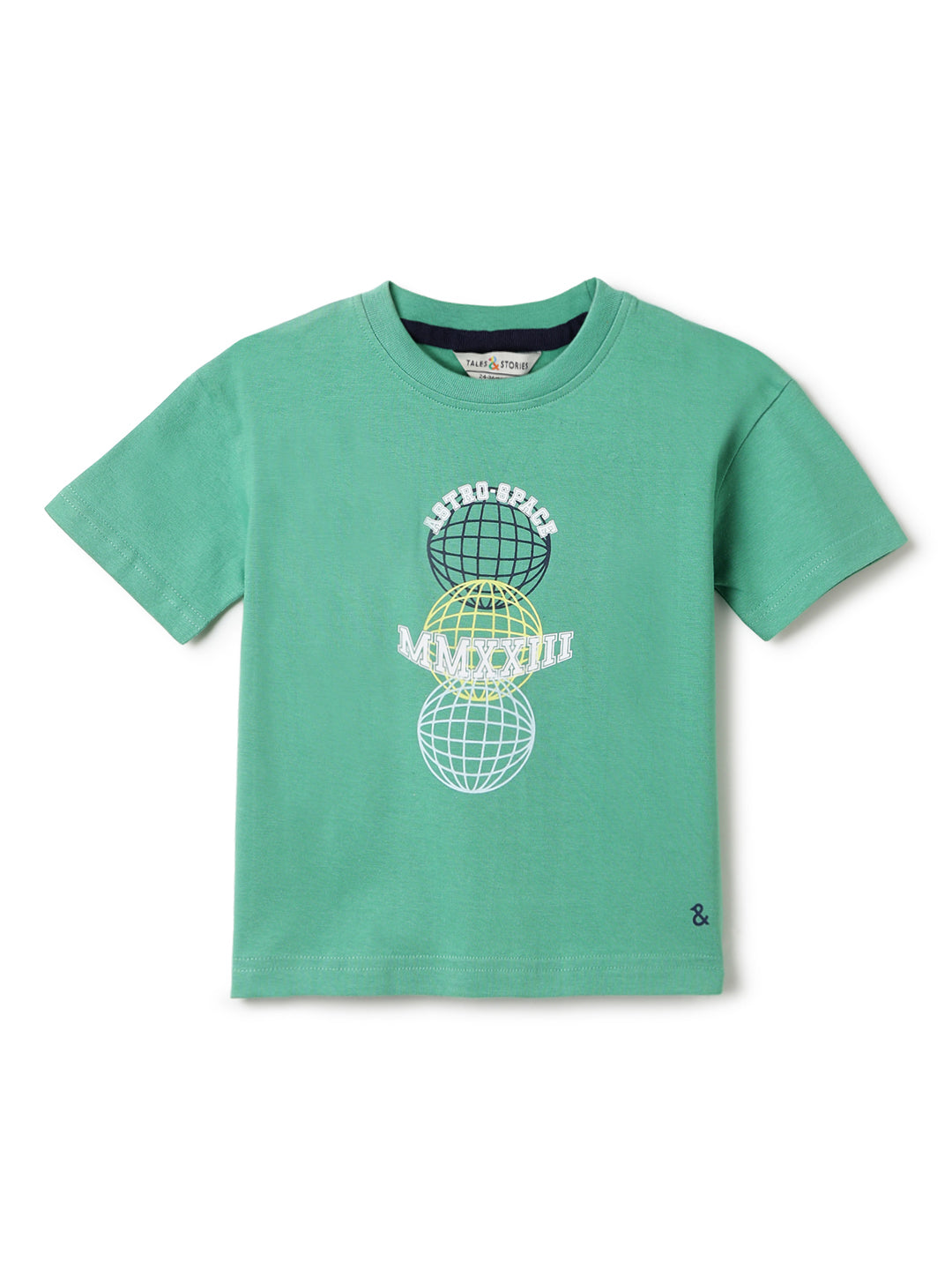 Boys Green 100% Cotton Printed T-shirt