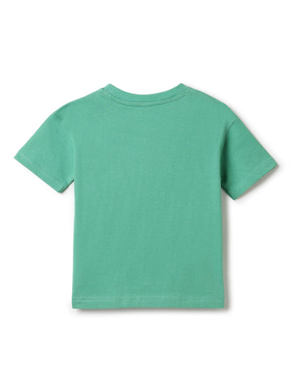 Boys Green 100% Cotton Printed T-shirt