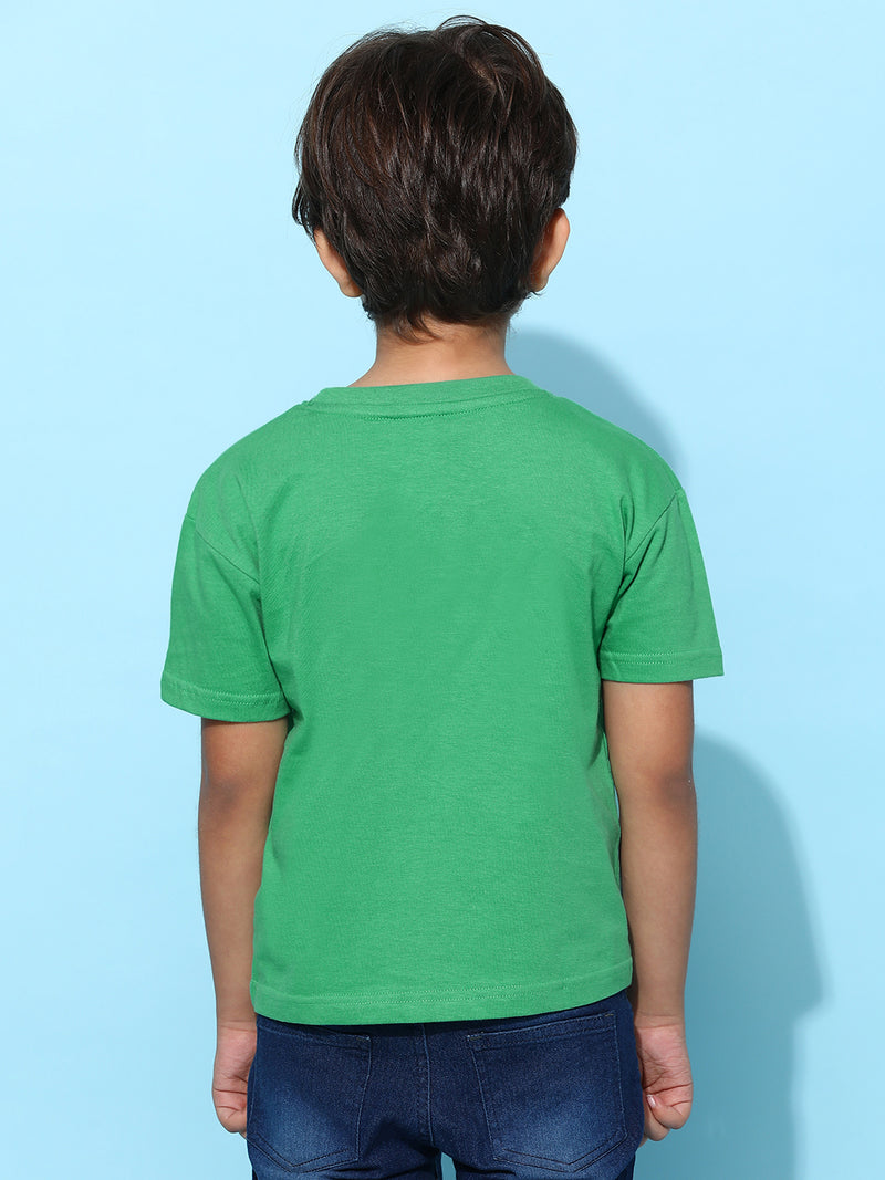 Boys Green 100% Cotton Printed T-shirt