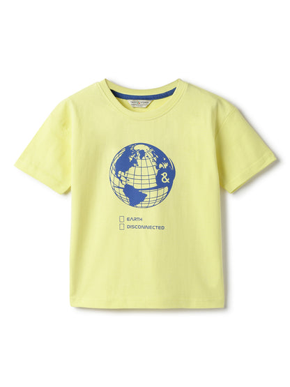 Boys Cotton Light Green Printed T-Shirt