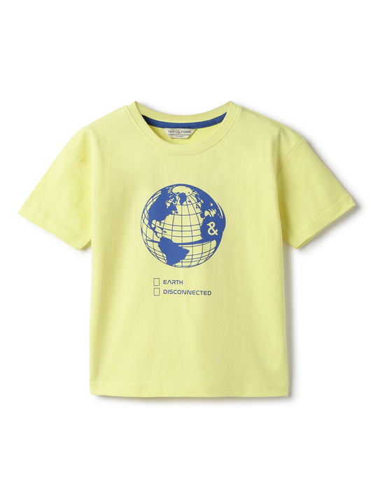 Boys Cotton Light Green Printed T-Shirt