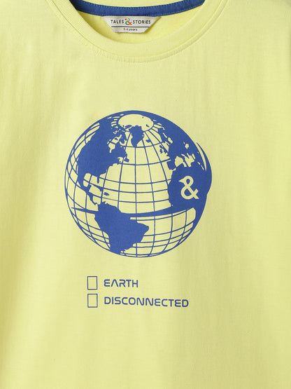 Boys Cotton Light Green Printed T-Shirt