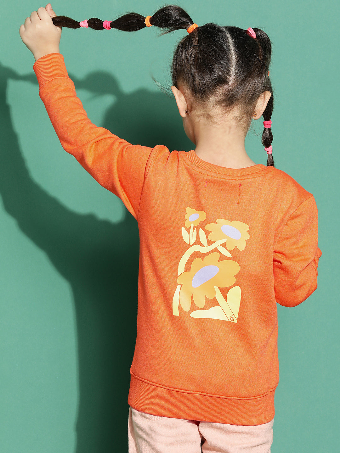 Girls Orange Printed Sweatshirt
