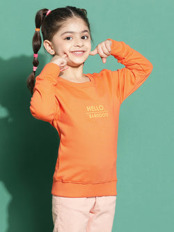 Girls Orange Printed Sweatshirt