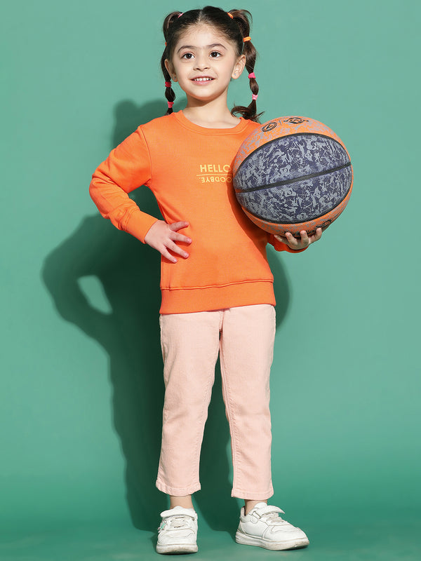 Girls Orange Printed Sweatshirt