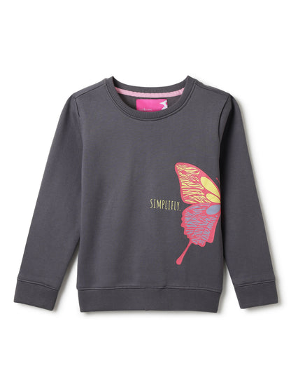 Girls Grey Printed Sweatshirt