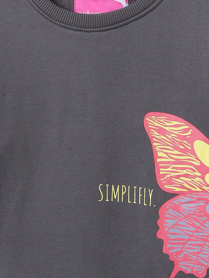 Girls Grey Printed Sweatshirt