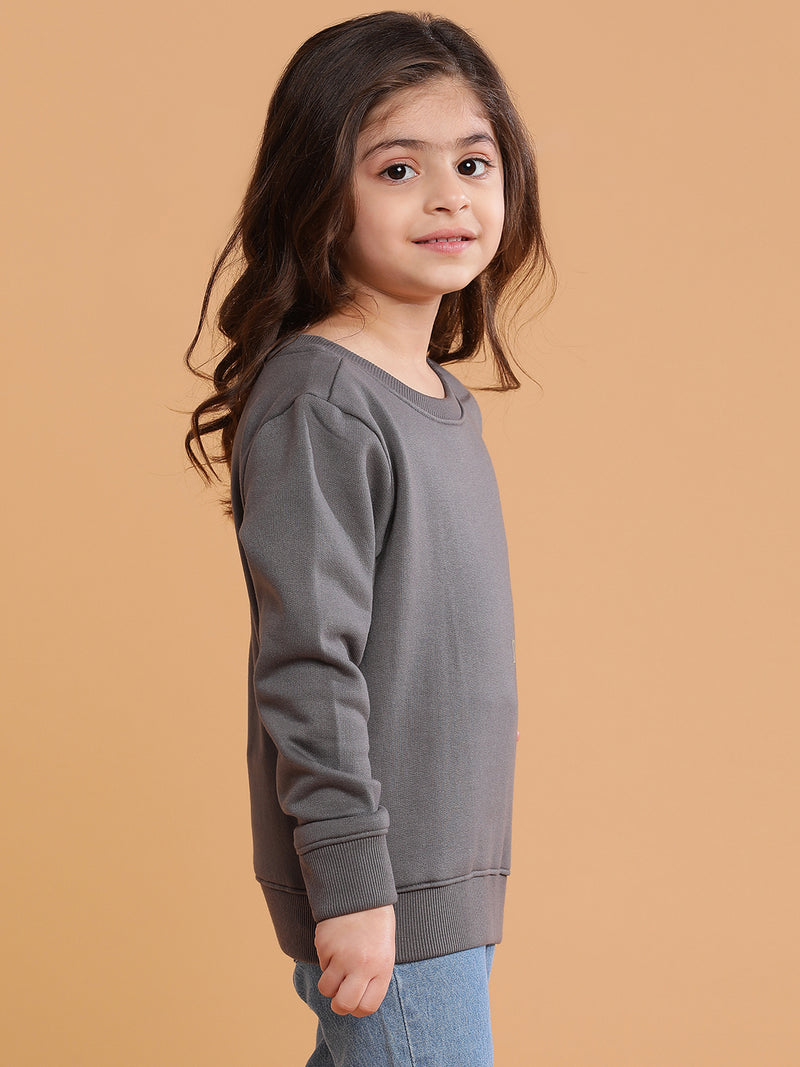 Girls Grey Printed Sweatshirt