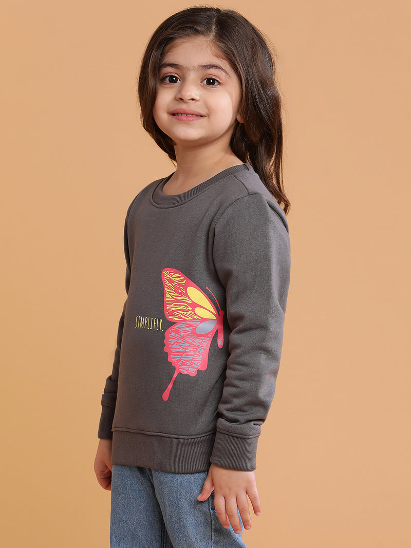 Girls Grey Printed Sweatshirt