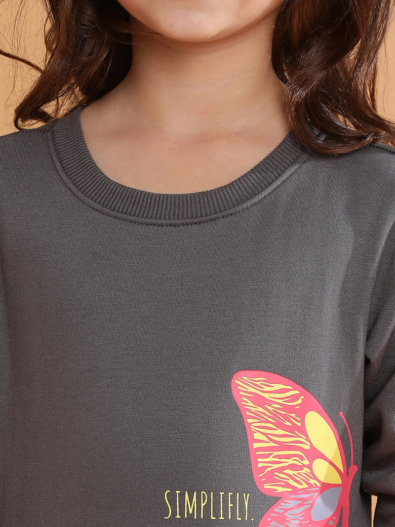 Girls Grey Printed Sweatshirt