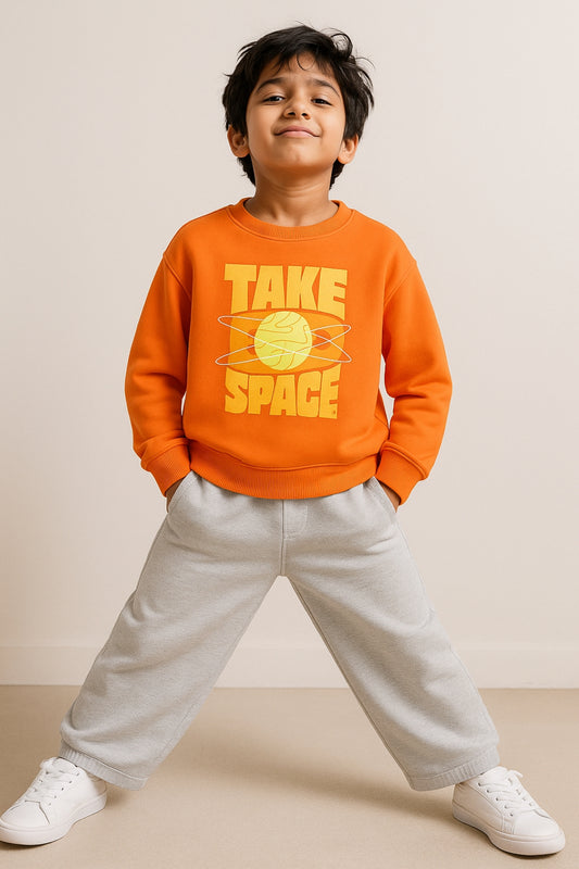 Boys Orange Printed Sweatshirt