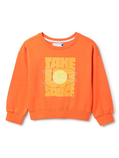 Boys Orange Printed Sweatshirt