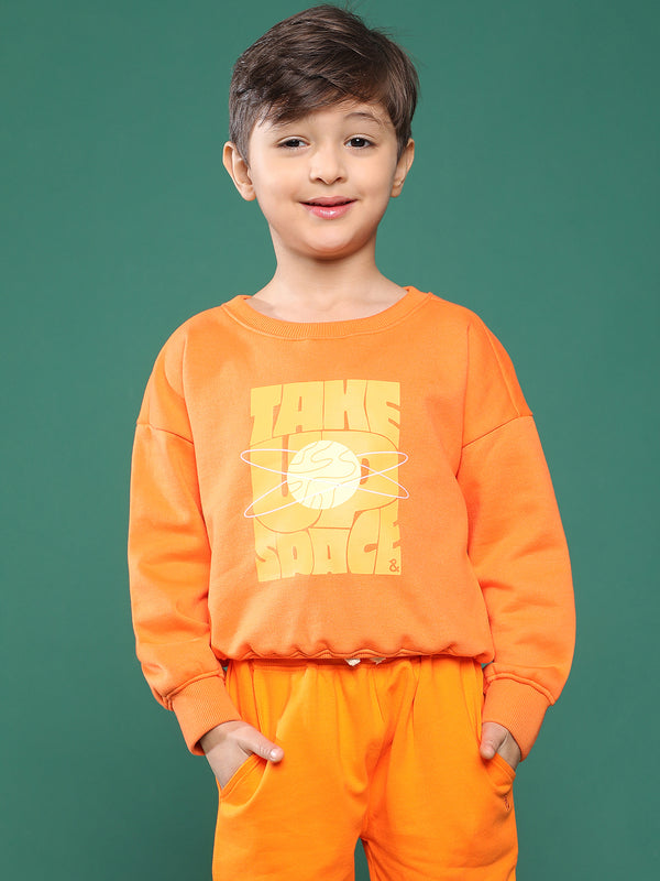 Boys Orange Printed Sweatshirt