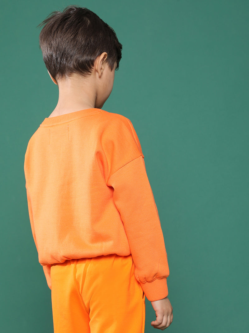 Boys Orange Printed Sweatshirt