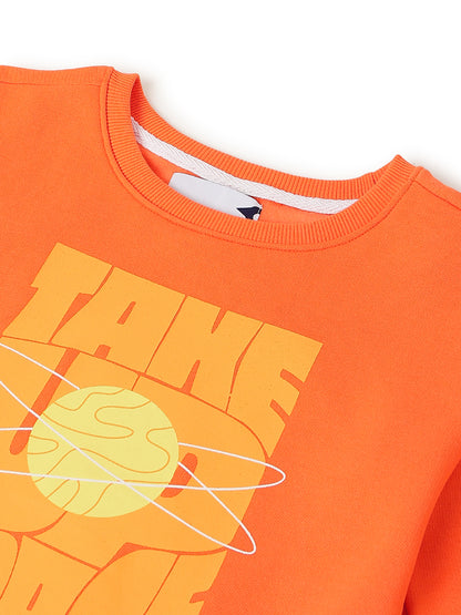 Boys Orange Printed Sweatshirt