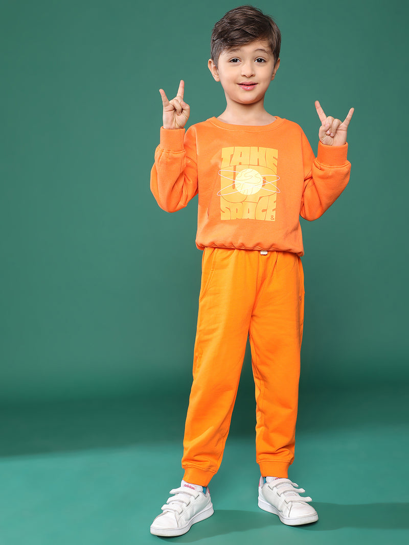 Boys Orange Printed Sweatshirt