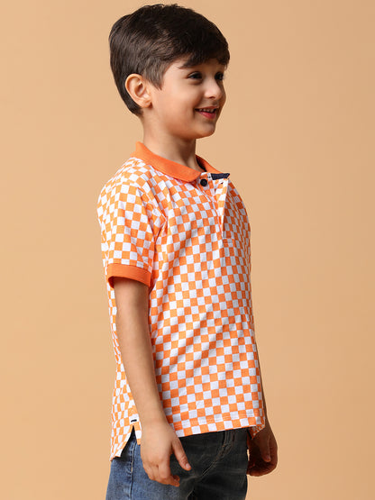 Boys Orange Checkered Polo T-Shirt