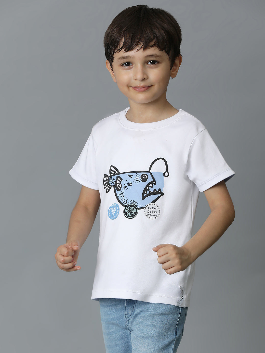 Boys White Printed T-Shirt