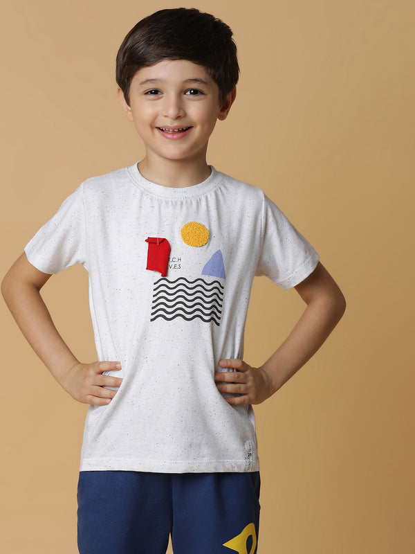 Boys White Printed T-Shirt