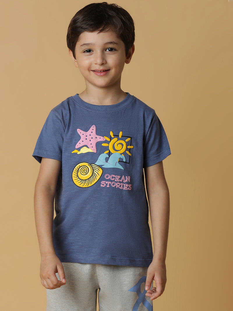 Boys Blue Printed T-Shirt