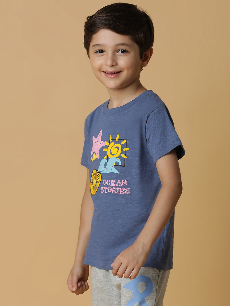 Boys Blue Printed T-Shirt