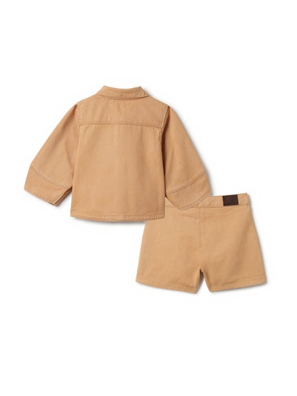 Girls Mustard Cotton Solid Co-ords Set