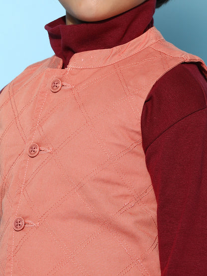 Boys Peach Cotton Solid Waist Coat