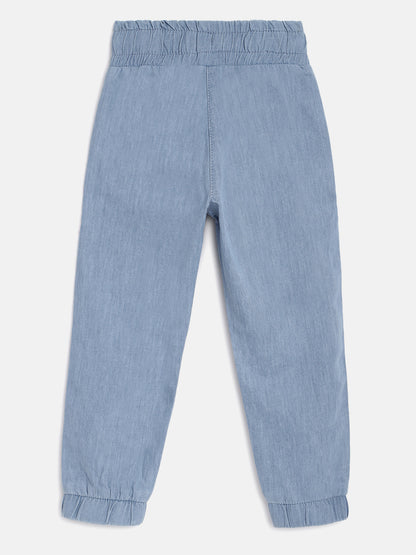 Girls Light Blue Cotton Joggers