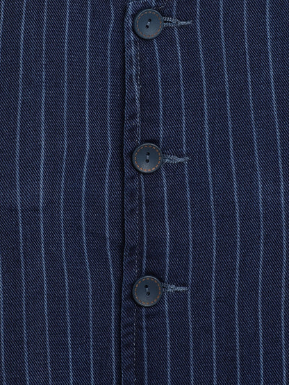 Boys Dark Blue Cotton Stripes Waist Coat