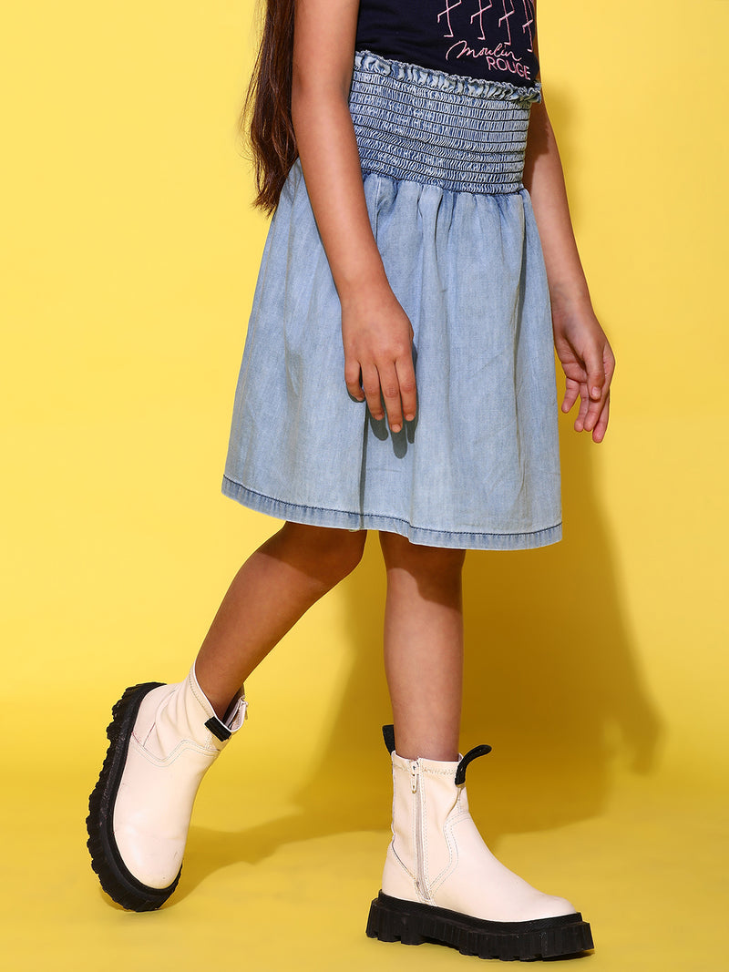 Girls Light Blue Cotton Regular Fit Solid Skirt