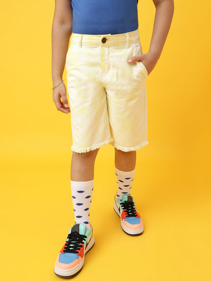 Girls Yellow Printed Shorts