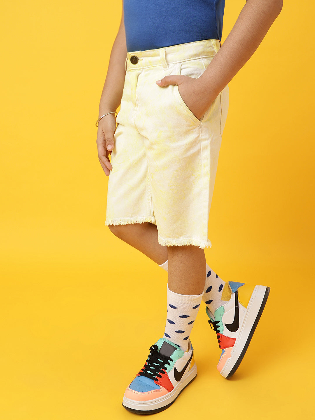 Girls Yellow Printed Shorts