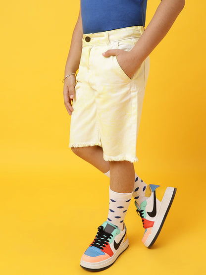 Girls Yellow Printed Shorts